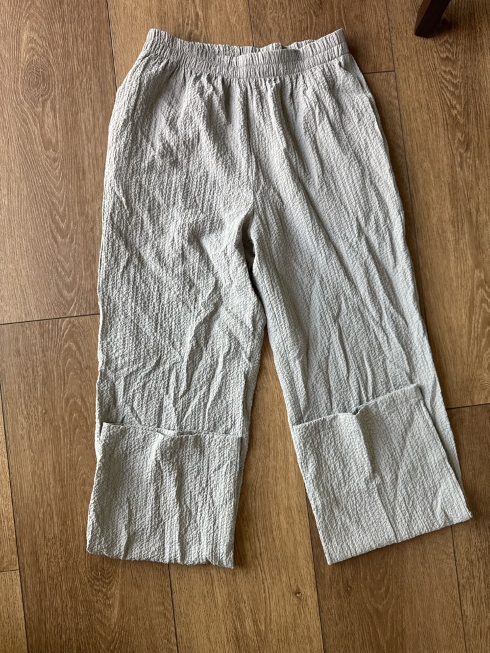 Moonlight Light Gray Textured Elastic Waist Pants